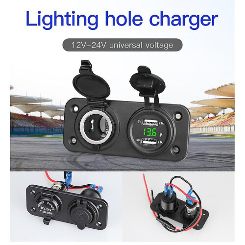 (Green) Car Cigarette Lighter Outlet Socket Panel 2 USB Converter Power Supply Adapter 2