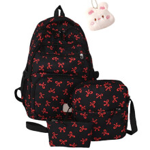 Cute Backpack for Girls Red Bow 3‑Piece Set, Kawaii School Backpack with Laptop Compartment