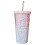 (11 (flat cover light pink)) 550ml Rainbow Plastic Water Bottle Double Layer Sequins Drinking Cup with Straw 1