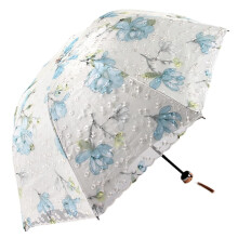 Compact Travel Umbrella for Women, Windproof DoubleLayer Lace Embroidered Sunshade, Lightweight Folding Design (Color A, 89x67cm)