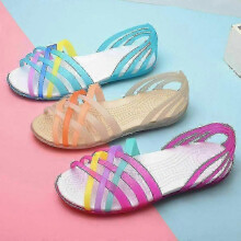 (EUR 36, Apricot) 2022 Summer Women"s Beach Flat Sandals Colorful Open Toe Jelly Cutout Flats