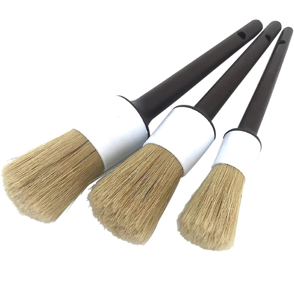 Car Detailing Brush Set 3Pack, Boar Hair Bristles For Scratch Interior And Exterior Cleaning 9073542099277