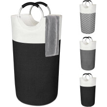 (Black) 90L Large Laundry Basket, Collapsible Laundry Hamper, Freestanding Tall Dirty Clothes Basket for Laundry