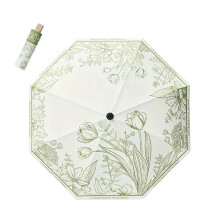 Compact Travel Umbrella with Floral Print, Lightweight Three Folding Design for Sun and Rain Protection