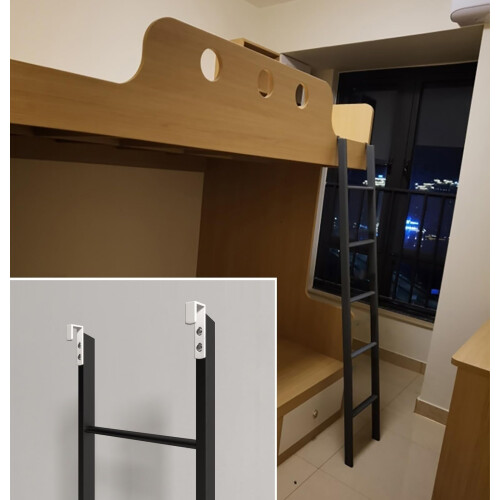 Black Metal Bunk Bed Ladder with Adjustable Length, Stable Construction and Easy Hook Installation 2