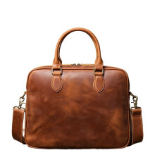Leather Briefcase for Women and Men, Cowhide Laptop Bag with MultiCompartment Design and Adjustable Strap