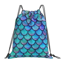 Mermaid Teal Drawstring Backpack for Women, Large Capacity Lightweight Gym Bag with Vibrant Fish Scale Print