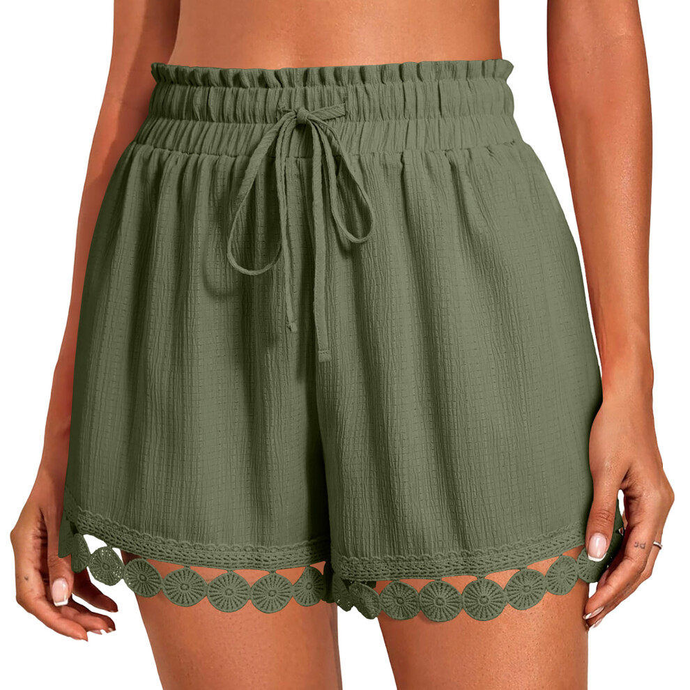 Womens Shorts Casual Loose Elastic Waist-Army Xl Green