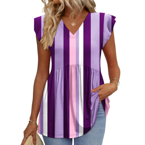 Women's  Blouses, with Ruffle Sleeves, Spring-Lavender XL