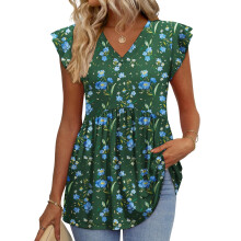 Women's Blouses, with Ruffle Sleeves, Spring Elegant-Green XL
