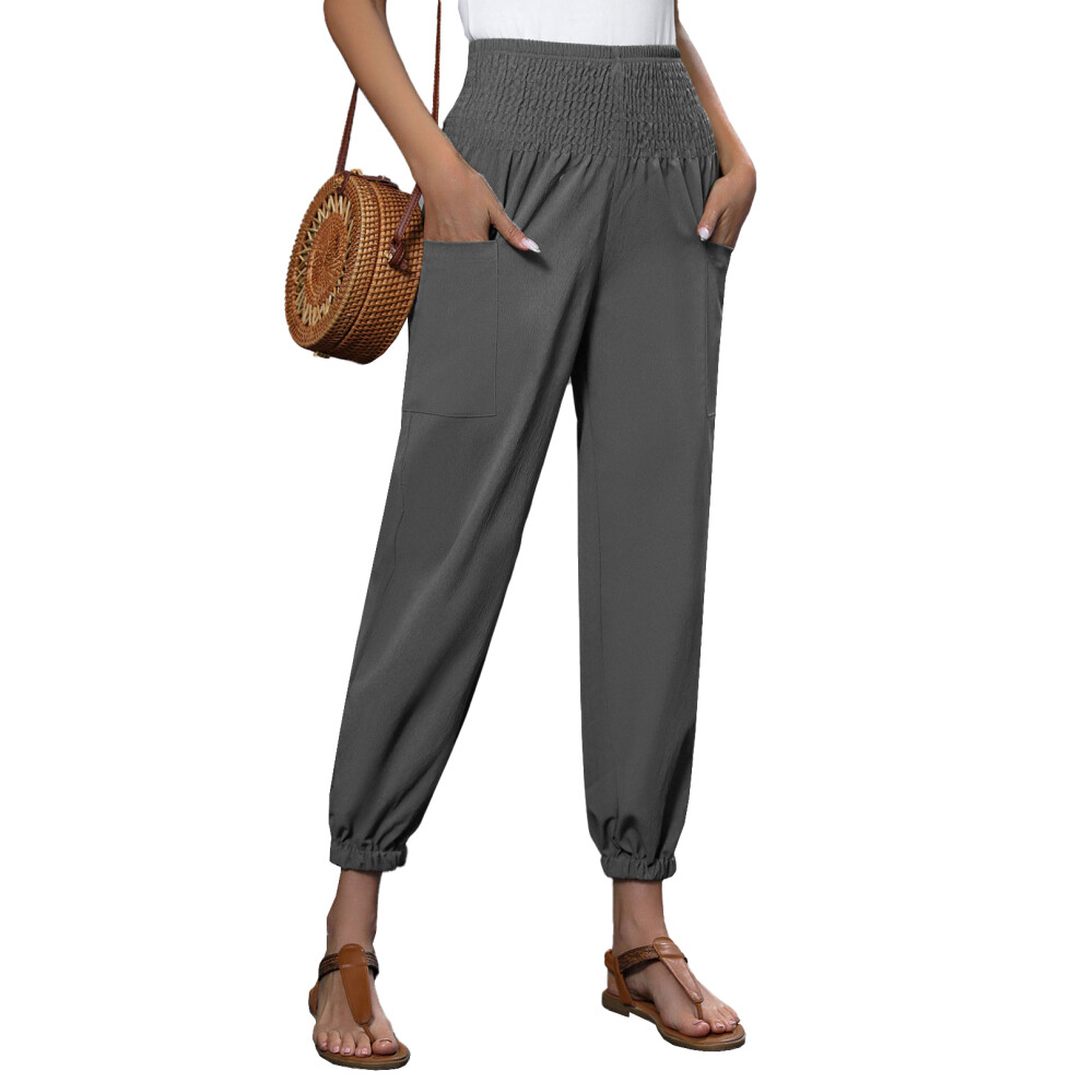 Gray Linen Casual Pants For Women Spring Baggy Jogger Pants- S
