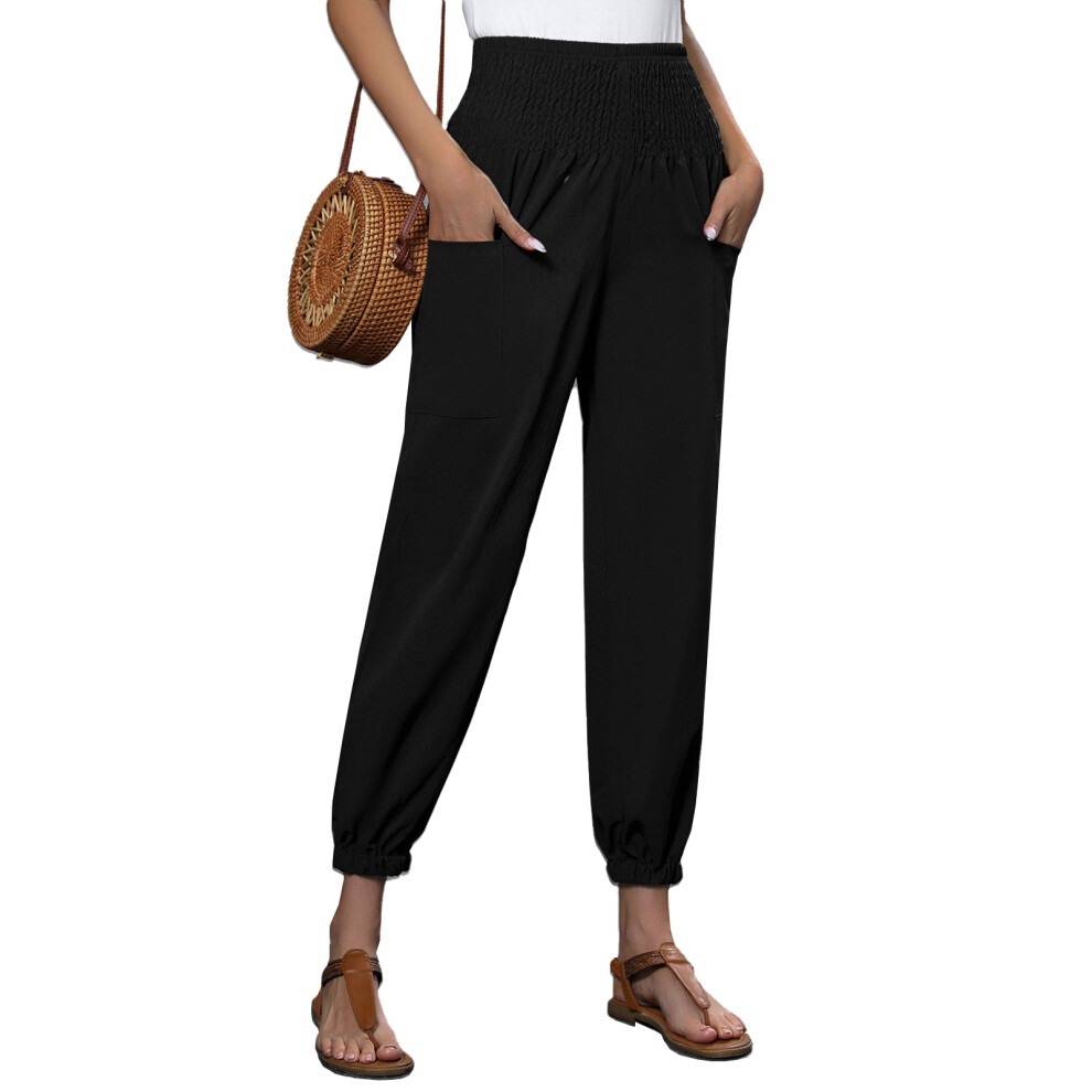 Black Linen Casual Pants For Women Spring Baggy Jogger- Xl
