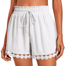Womens Shorts Casual Loose Elastic Waist Drawstring-White S