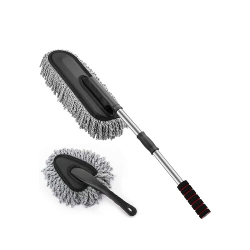 Combo 2PCS Microfiber Car Duster Brush Set with Extendable Stainless Handle for Scratch Cleaning