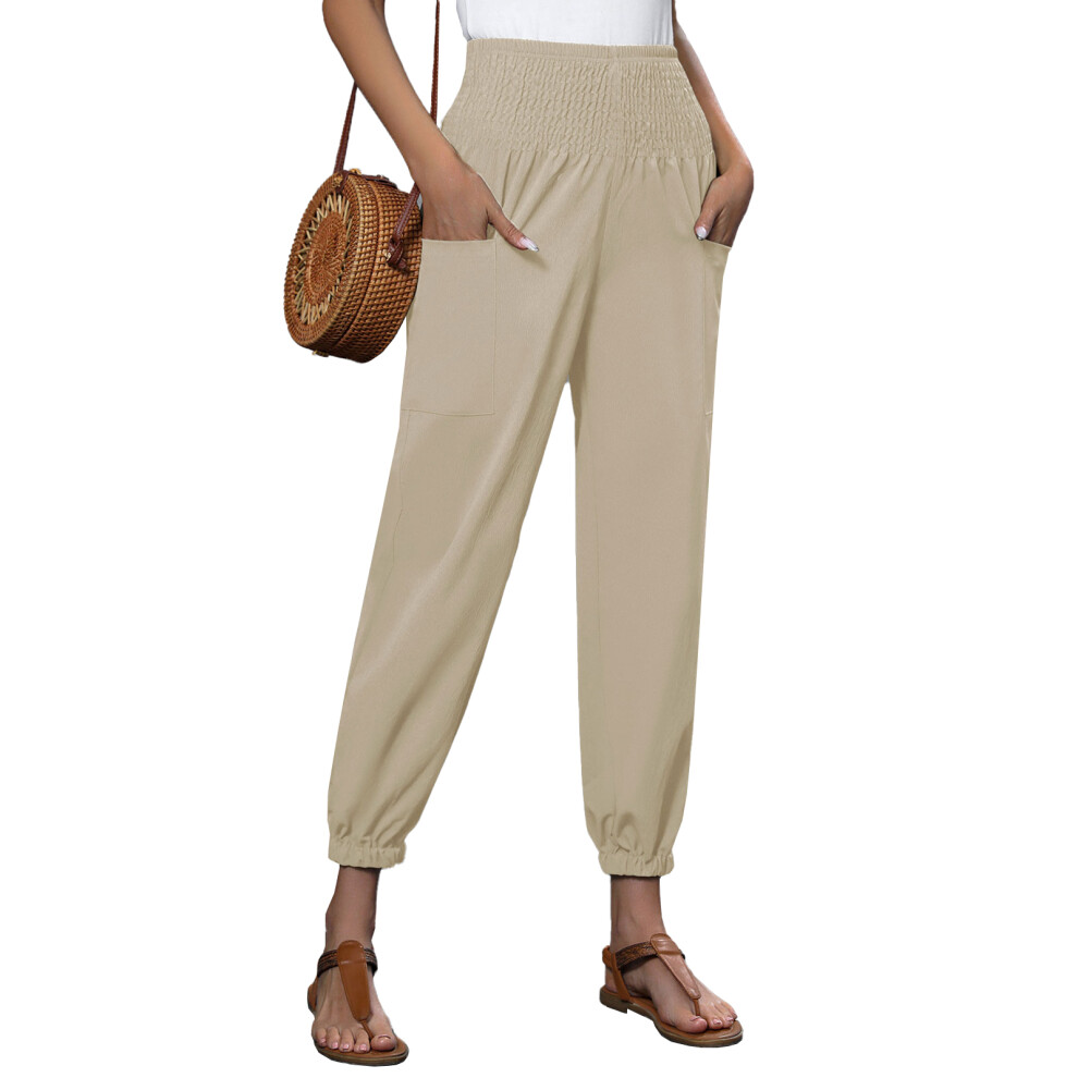 Linen Casual Pants for Women Spring  Baggy Jogger-Apricot M