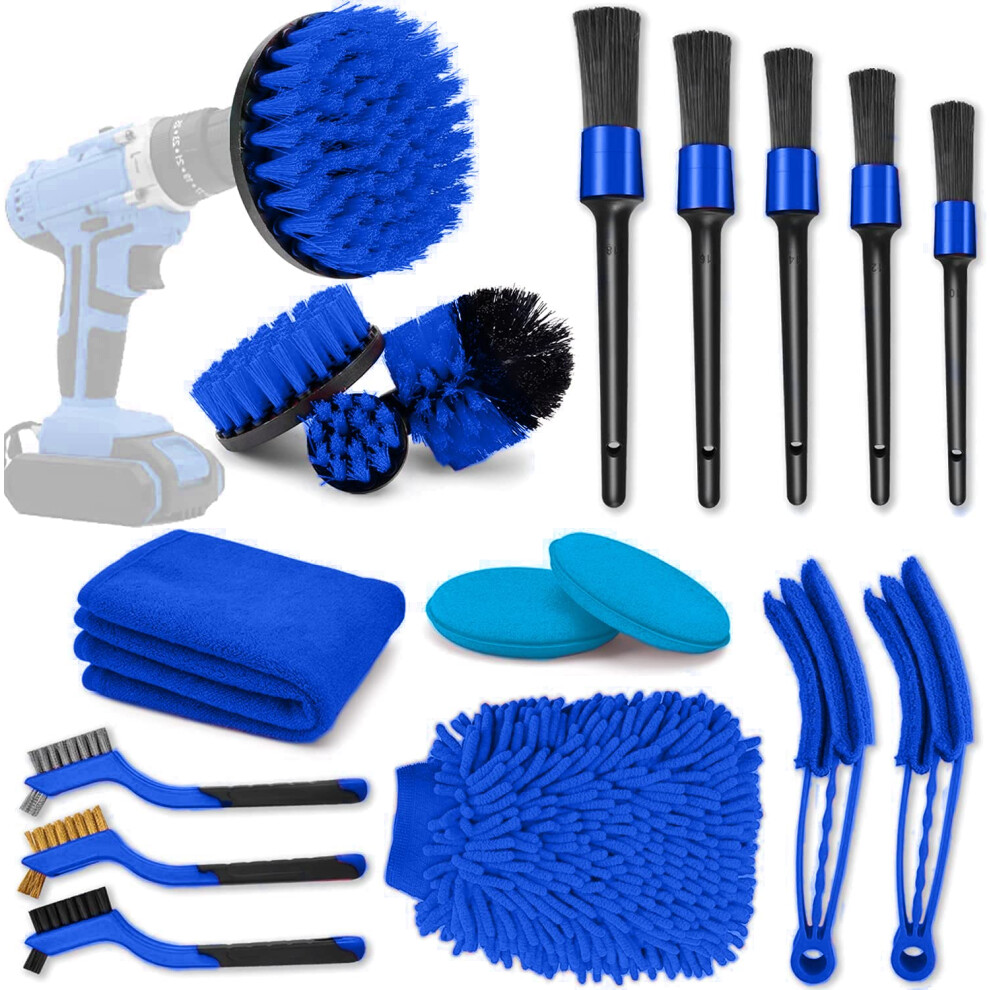 18 Pcs Car Cleaning Kit With Drill Brush Attachments, Detailing Brush Set For Interior And Exterior Blue 9330225431060