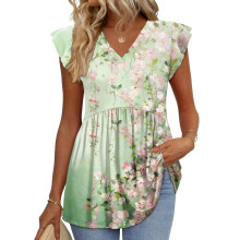 Women's Blouses, with Ruffle Sleeves, Spring-Turquoise XL