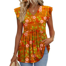 Women's  Blouses, with Ruffle Sleeves, Spring Elegant-Yellow M