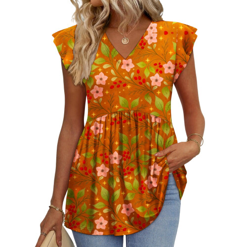 Women's  Blouses, with Ruffle Sleeves, Spring Elegant-Yellow M