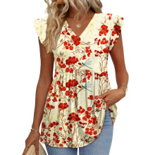 Women's  Blouses, with Ruffle Sleeves, Spring Elegant-Orange XL