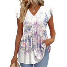 Women's  Blouses, with Ruffle Sleeves, Spring Elegant-Purple L