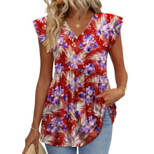 Women's Blouses, with Ruffle Sleeves, Spring Elegant and-Red L