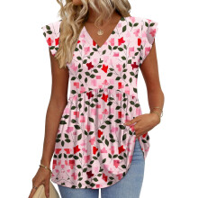Women's Blouses, with Ruffle Sleeves, Spring Elegant-Pink M