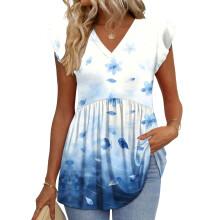 Women's Blouses, with Ruffle Sleeves, Spring-Sky Blue L