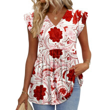 Women's Blouses, with Ruffle Sleeves, Spring Elegant-Red XXL
