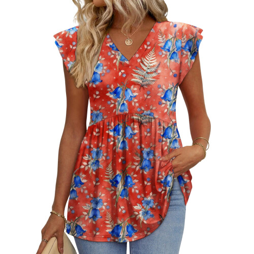 Women's  Blouses, with Ruffle Sleeves, Spring Elegant-Orange M