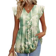 Women's Blouses, with Ruffle Sleeves, Spring-Army Green M