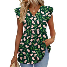 Women's Blouses, with Ruffle Sleeves, Spring Elegant-Green XXL