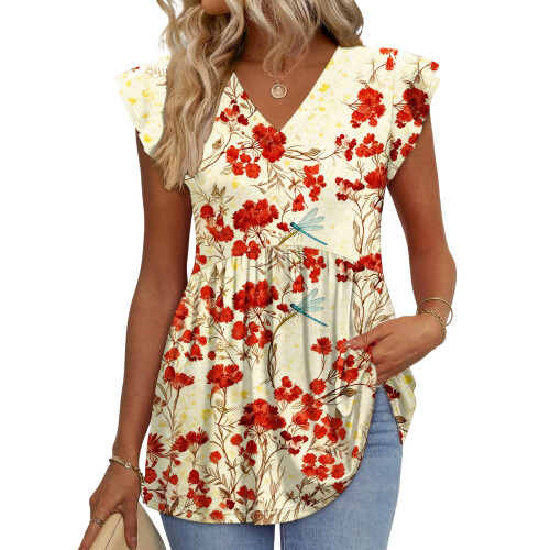 Women's  Blouses, with Ruffle Sleeves, Spring Elegant-Orange M
