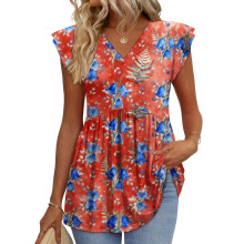 Women's  Blouses, with Ruffle Sleeves, Spring Elegant-Orange S