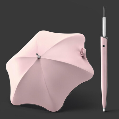 Automatic Folding Windproof Umbrella for Adults, Compact Sunshade with Long Handle, Pink 2
