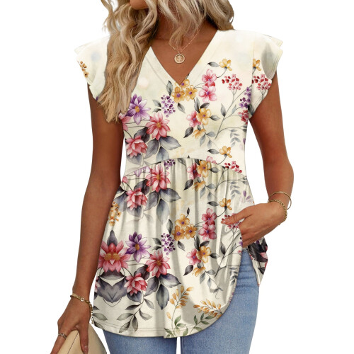 Women's  Blouses, with Ruffle Sleeves, Spring Elegant-White L