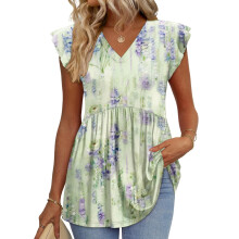 Women's Blouses, with Ruffle Sleeves, Spring-Army Green XL