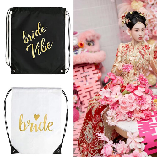 Wedding Drawstring Bag for Bride Gift, Lightweight Bridal Keepsake Backpack, Durable Travel Storage 1