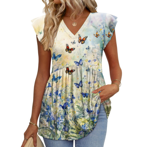Women's  Blouses, with Ruffle Sleeves, Spring Elegant-White XL