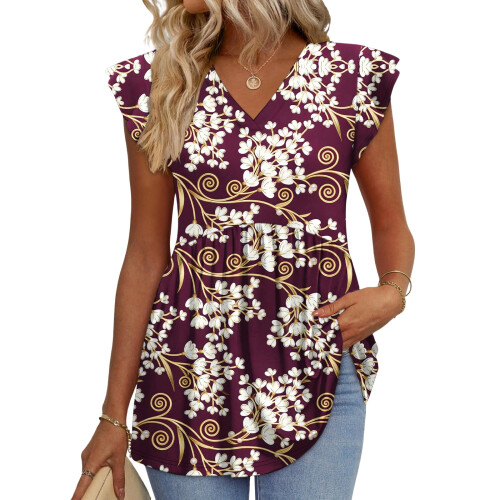 Women's  Blouses, with Ruffle Sleeves, Spring-Lavender M