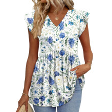 Women's Blouses, with Ruffle Sleeves, Spring-Sky Blue XL