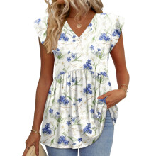 Women's Blouses, with Ruffle Sleeves, Spring Elegant-Blue S