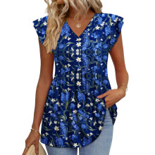 Women's Blouses, with Ruffle Sleeves, Spring-Navy Blue S