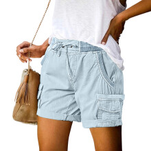 Women's Loose-fitting High Casual Four-Pocket-light blue M