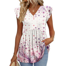 Women's Blouses, with Ruffle Sleeves, Spring Elegant-Pink XXL