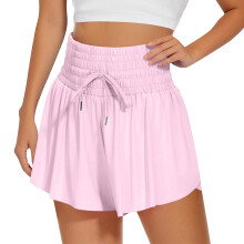 Flowy Athletic Shorts for Women 2 in 1 Running Shorts-Pink M