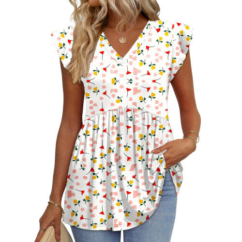 Women's  Blouses, with Ruffle Sleeves, Spring Elegant and-Red L
