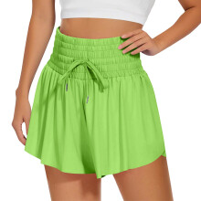 Flowy Athletic Shorts for Women 2 in 1 Running-Emerald green L