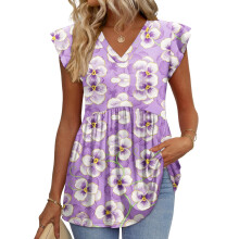 Women's  Blouses, with Ruffle Sleeves, Spring-Fuchsia XL
