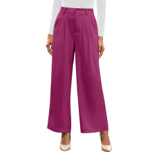 Womens Pants Wide Leg Solid Color Business Pants-rose red S